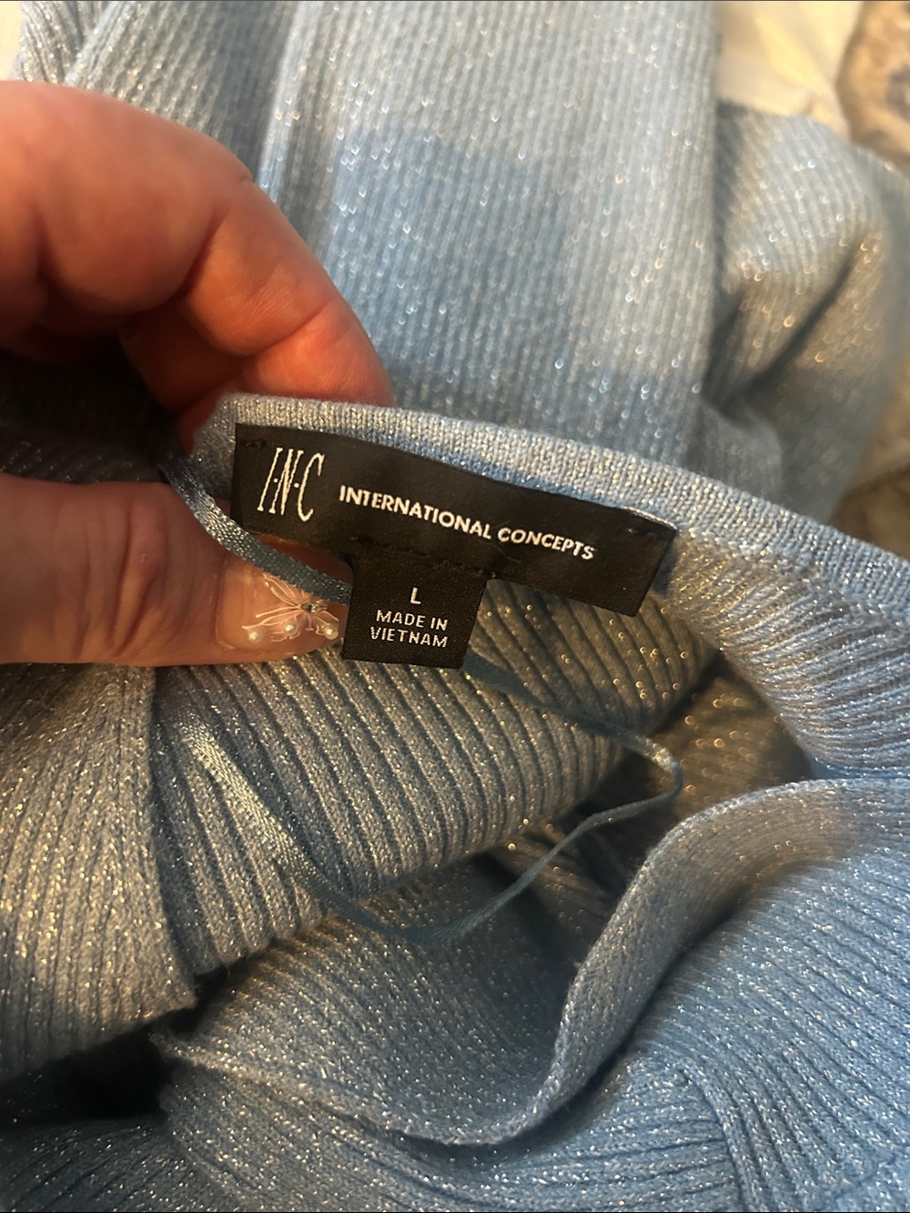 INC Shimmery Light Blue Wrap Sweater with Side Ring - Picture 10 of 10